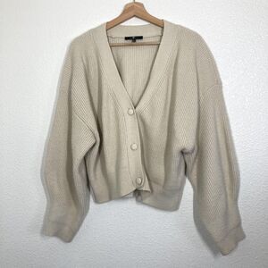 7 For All Mankind Sweater Womens Large Beige Button Front Chunky Knit Cardigan